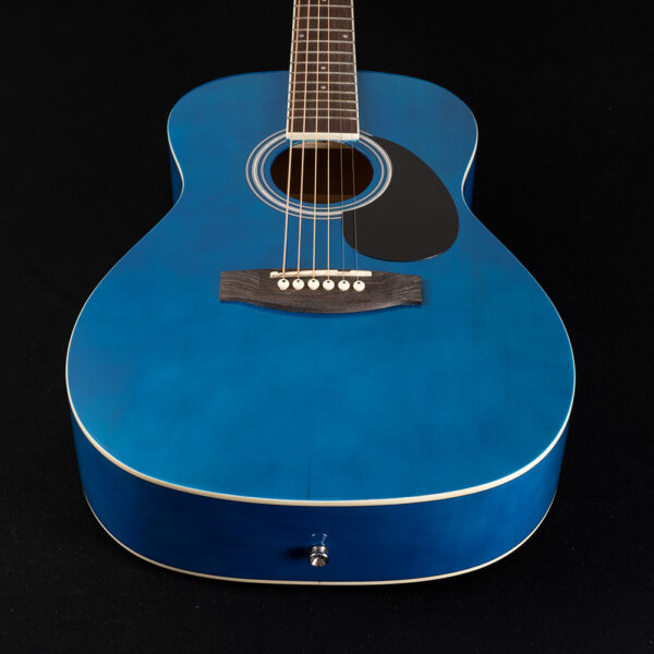 body of blue JJ43 acoustic guitar