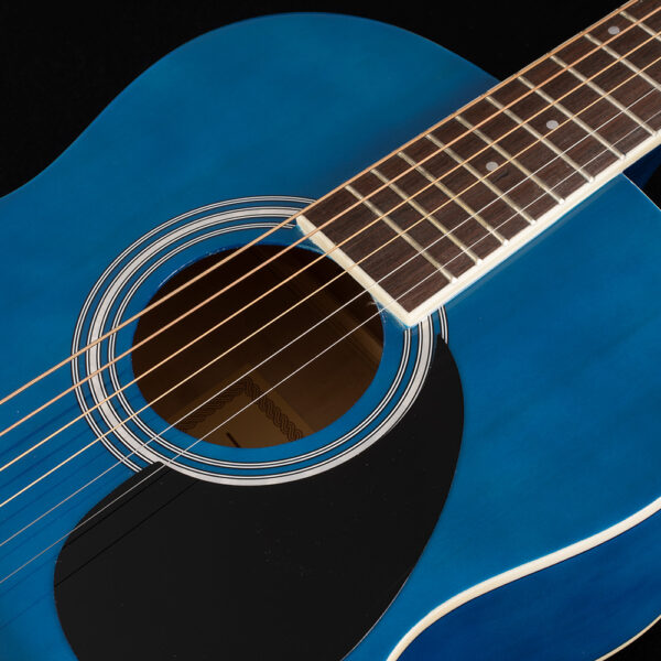 body of blue JJ34 acoustic guitar