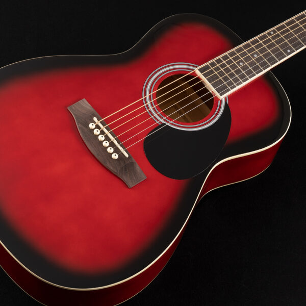 body of red JJ43 acoustic guitar