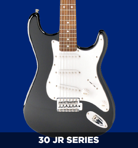 30 JR Series guitar body on blue background